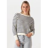 Lollys Laundry - Gestreept Gebreide Jumper - Dames - Beige - Ronde Hals, Lange Mouwen, Losvallend