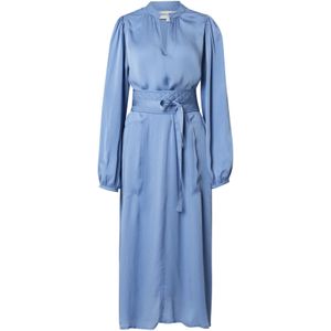 Lollys Laundry, Kleedjes, Dames, Blauw, XL, Blauwe Midi Jurk met Lange Mouwen