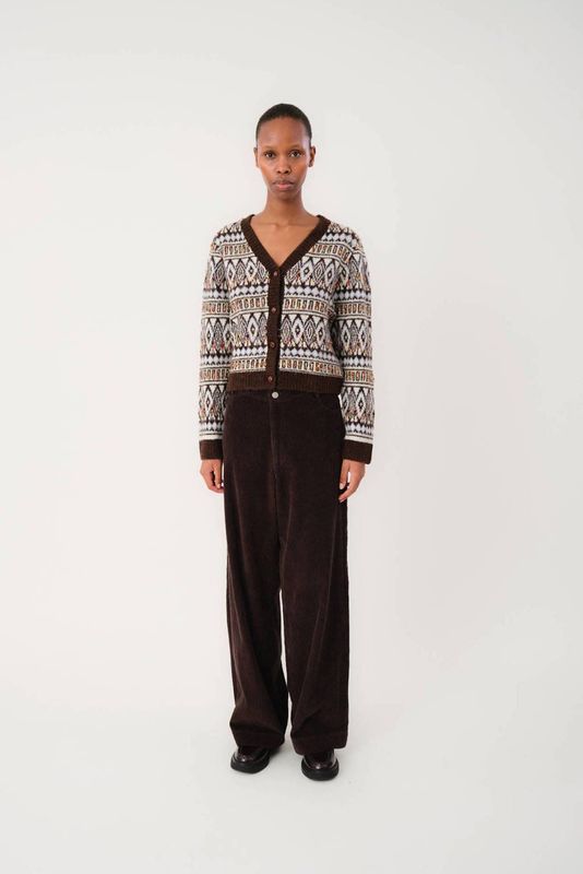 Lollys Laundry - Wide Leg - Casual Broek - Donkerbruin - Regular Waist