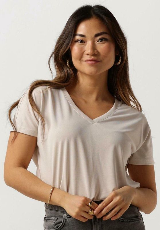 MSCH Copenhagen Mschfenya Modal V Neck Tee Tops T-shirts Dames - Shirt - Zand