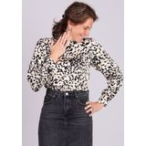 Moss Copenhagen - Naime Irida - Blouse - Zwart-Beige - Losse Fit, Lange Mouwen, Knoopsluiting