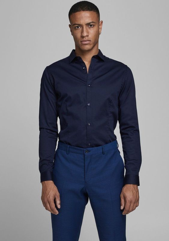 Jack & Jones Heren Overhemd Jjprparma T-shirt L/S - Katoen, Ademend, Zwart