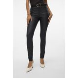 Dames Coated Skinny Fit Jeans PU Lederlook Broek High Waist Stretch Pants VMSEVEN, Colour:Black, Size:XS / 32L, Beenlengte:L32