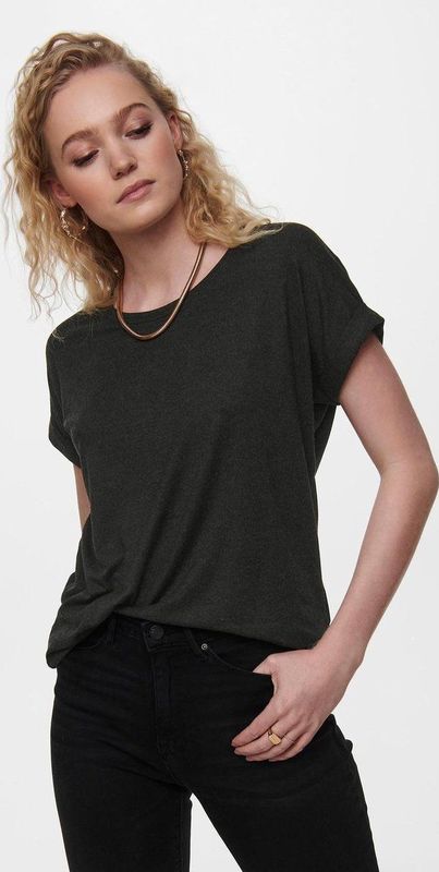 T-shirt - Dark Grey Melange - Korte Mouwen - Omslag aan Mouwen