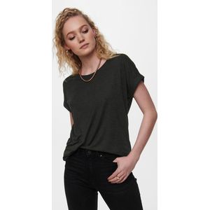 T-shirt - Dark Grey Melange - Korte Mouwen - Ronde Hals - Omslag aan Mouwen
