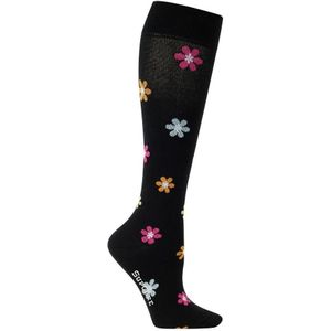 Supcare compressiekousen maat M (40-42) – zwart met bloemetjes – trendy compressie sokken – steunkousen – ademend – gezwollen, vermoeide en pijnlijke benen & voeten – spataderen - dagelijks gebruik – vliegreizen – zwangerschap – dames en heren