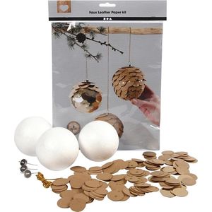 Faux Leather Papier Kegels, d: 8 cm, dikte 0,55 mm, 1 set, naturel, goud