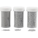 28388 Mini stenen van glas - 0.6-0.8-1.5-2mm - Zilver - 3 afmetingen - 3x 45gram