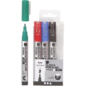 Creativ Company, Marker, Porseleinstift en glasstift 4 stuks (Veelkleurig, 2 mm, 4 x)