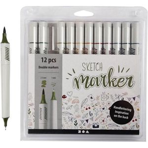 Sketchmarker, 1 Packung, 12 Stück, Line 1+2-5 mm, Mute Colors