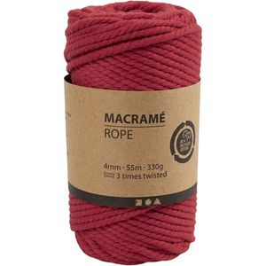 Creativ Company - Macrame Koord - Rood - 55m - 3-draads Gerecycled Katoen