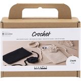 Creativ Company 977633 - Mini Hobbyset - Haken - Tas met roos - Zwart en Beige - DIY