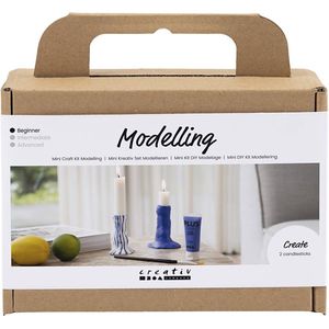 Creativ Company 977658 - Mini Hobbyset - Boetseren - Kandelaar - Blauw/Wit - DIY - 2st