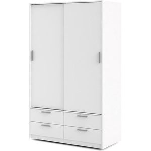 Line - Schuifdeurkast - Kledingkast - Wit - 2 Deuren - 4 Lades