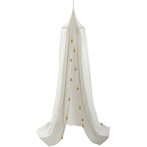 Roommate Canopy Bedhemel wit-grijs Met gele Kwastjes - Junior 240 Cm