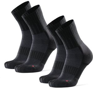 DANISH ENDURANCE Premium Hardloopsokken met Merino Wol - voor Dames & Heren - 2 paar - Zwart/Grijs - Maat 39-42