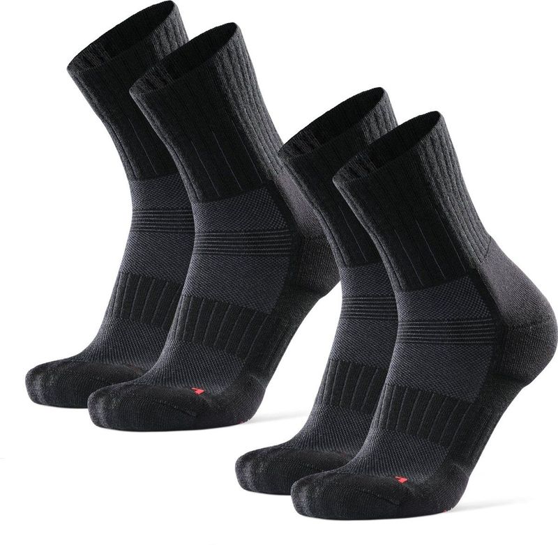 DANISH ENDURANCE Premium Hardloopsokken met Merino Wol - voor Dames & Heren - 2 paar - Zwart/Grijs - Maat 39-42