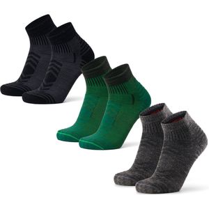 DANISH ENDURANCE Merino Wandelsokken - Laag Uitgesneden - Anti-Blaar - 3 Paar - Veelkleurig (Donkergroen, Grijs, Zwart)