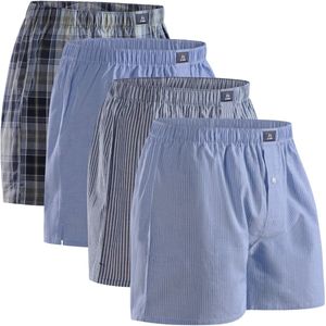 DANISH ENDURANCE Losse Boxershorts biologisch katoen Heren Ondergoed - Knoopgulp - 4-pack - Blauw/Gestreept Mix - MaatS