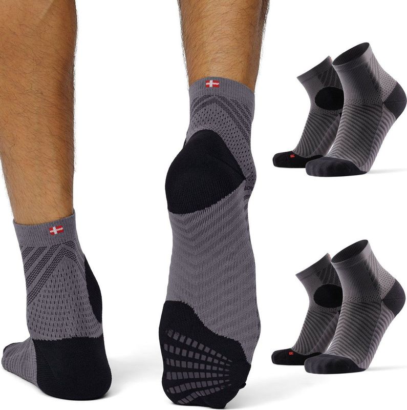 DANISH ENDURANCE - Hardloopsokken - Zwart/Grijs - Antislip Wandelsokken - 2 Paar