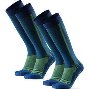 DANISH ENDURANCE Compressiekousen Dames & Heren - Steunkousen - 21-26 mmHg - Hardlopen & Sporten - Blauw en Geel - Maat 35-38 (S) - 2 paar