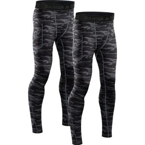 DANISH ENDURANCE Compressiebroek - Heren - Basislaag voor Trainen - Set van 2 - Grijs Camo - L