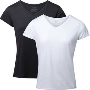 Danish Endurance - T-Shirt - Wit en Zwart - 2-pack - Dames - V-Hals