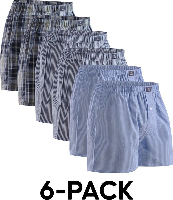DANISH ENDURANCE Losse Boxershorts biologisch katoen Heren Ondergoed - Knoopgulp - 6-pack - Blauw/Gestreept Mix - Maat 3XL