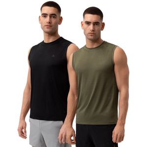 DANISH ENDURANCE - Sport Tank Top - Zwart en Olijfgroen - Quick-Dry - 2-pack