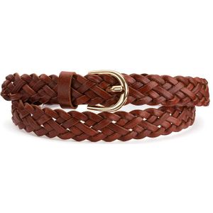 PIECES Pcavery Leather Braided Slim Belt Noos Damesriem (1 stuk), Cognac.