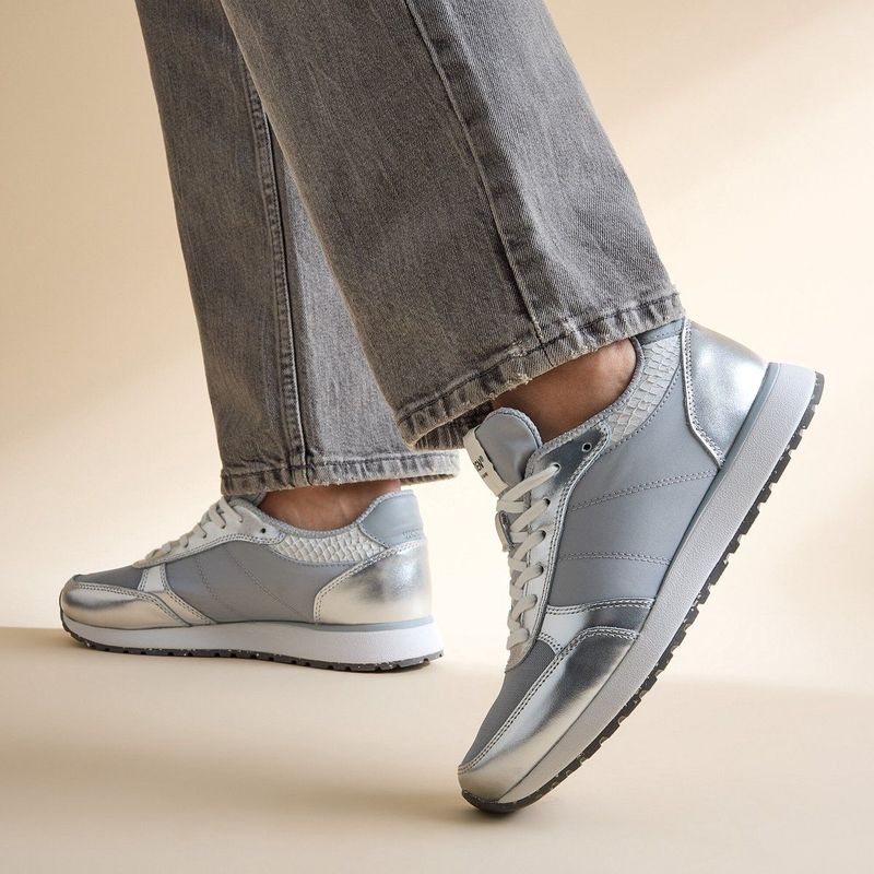 Woden - Ronja Metallic - Sneakers - Glinsterend - Leer - Gerecycled Mesh