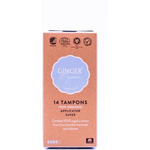 Ginger Organic Tampons met Applicator - Biologisch Katoen - Super - Comfortabel - Betrouwbaar - Huidvriendelijk