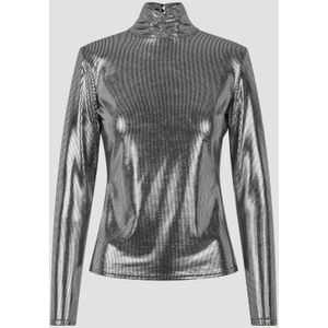 Notes du Nord - Ivetta - Top - Zilver - Stretchy met Hoge Nek Sluiting
