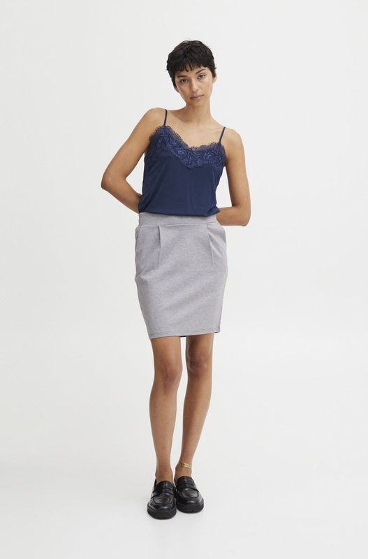 ICHI - IHKATE SK - Korte Minirok - Grijs Melange - Met Stretch en Elastische Tailleband