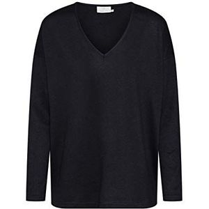 KAFFE Damesblouse met lange mouwen, V-hals, casual, fit, jersey, stof, brede schouders, Black Deep, XL