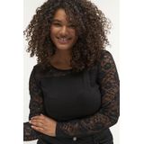 KAFFE Kclaura Blouse - Zwart - Viscosemix - Ronde Hals - Kanten Mouwen