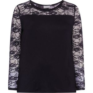 KAFFE Kclaura Blouse - Zwart - Viscosemix - Ronde Hals - Kanten Mouwen