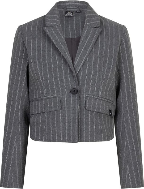 Indian Blue Jeans Meisjes colbert jasje cropped krijtstreep - Steen grijs