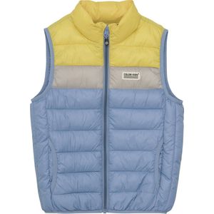 Color Kids - Bodywarmer - Blauw/Geel - Mouwloos - Opstaande Kraag