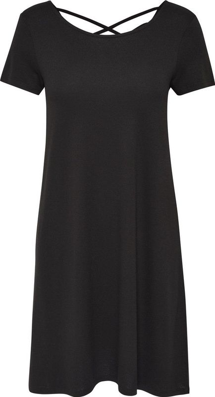 ONLY - ONLBERA BACK LACE UP S/S DRESS JRS NOOS - Dames Jurk - Zwart - Viscose