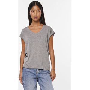 Pieces - T-shirt - Light Grey Melange - V-hals - Korte Mouwen - Regular Fit
