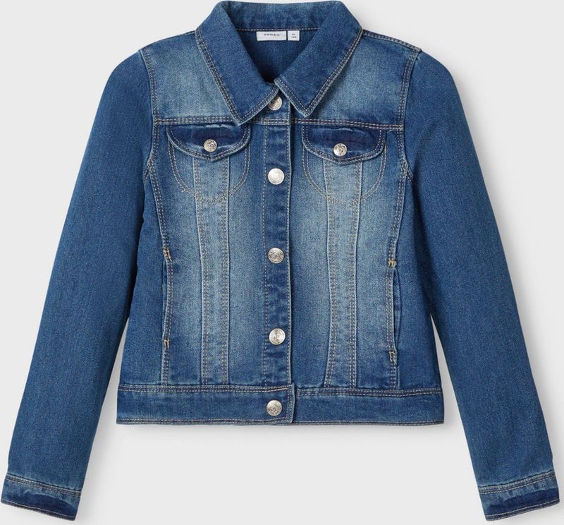 Denim - Jas - Blauw - Lange Mouwen - Drukknoopsluiting