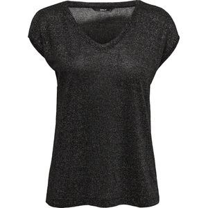 Only - ONLSILVERY S/S V NECK LUREX TOP JRS NOOS - T-shirt - Zwart - Korte Mouwen