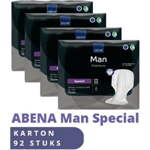ABENA MAN PREMIUM-SPECIAL-ANATOMISCHE LUIER VOOR MANNEN-36X70CM-2800ML-BLAUW ABENA Man Special Premium - 92x Absorberend Inlegger, Karton, te Dragen in aansluitend Ondergoed - Voor zwaar tot heel zwaar verlies (gehele blaasinhoud) Absorptie 2800 ml
