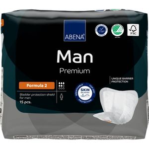 Abena Man Formule 2 Incontinentie Pads voor mannen, Eco-vriendelijke mens incontinentie pads, extra bescherming, ademend en comfortabel met snelle absorptie, discreet - 700 ml absorptie, 15 PK