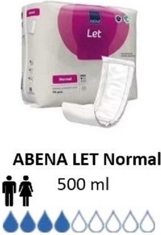 ABENA LET (Abri-Let) Normal, 34x inleggers, Rechthoekig, zonder PE laag - 14 x 39 cm - 500 ml – Roze