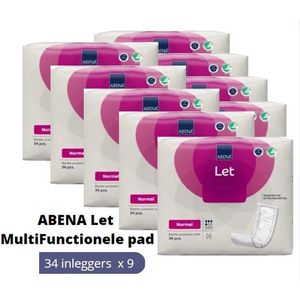 ABENA LET (Abri-Let) Normal, 306x inleggers, Karton, Rechthoekig, zonder PE laag - 14 x 39 cm - 500 ml – Roze
