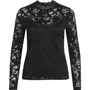Vila - Stasia Lace - T-shirt - Zwart - Kanten Top, Lange Mouwen, 93% Polyamide, 7% Elastaan