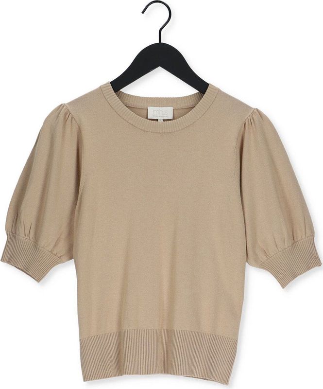 minus - Top - Camel - Knitwear - Ronde Hals - Halve Mouw
