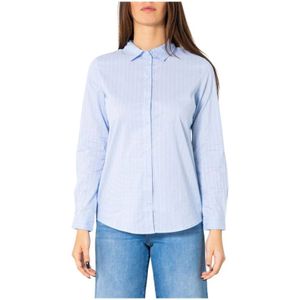 Jacqueline de Yong, Blouses & Shirts, Dames, Blauw, L, Katoen, Blauwe Gestreepte Lange Mouw Blouse